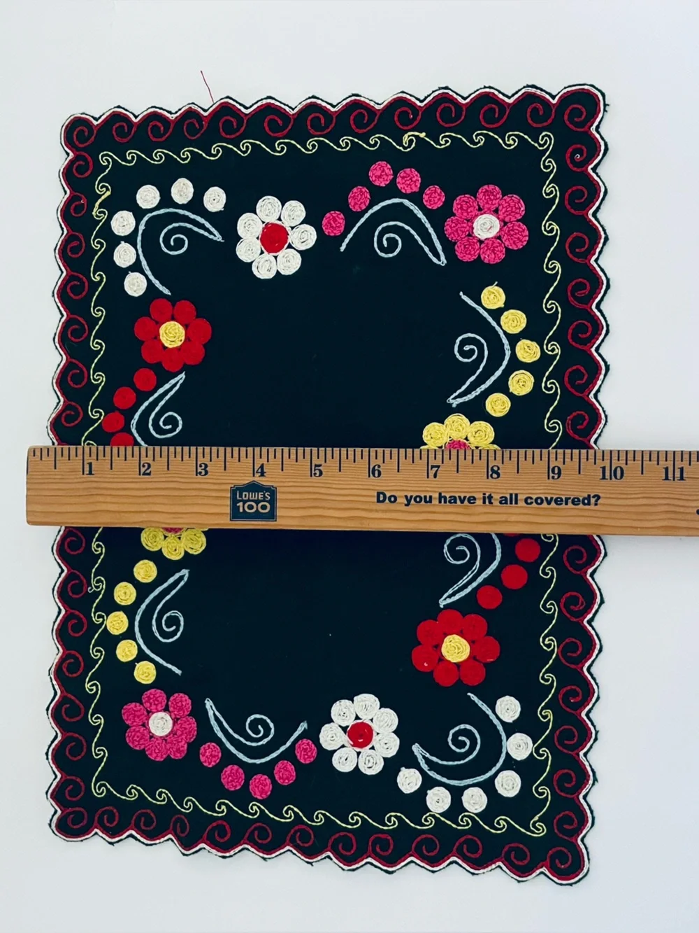 Vintage Mexican Boho multicolor embroidered floral placemat table top cover